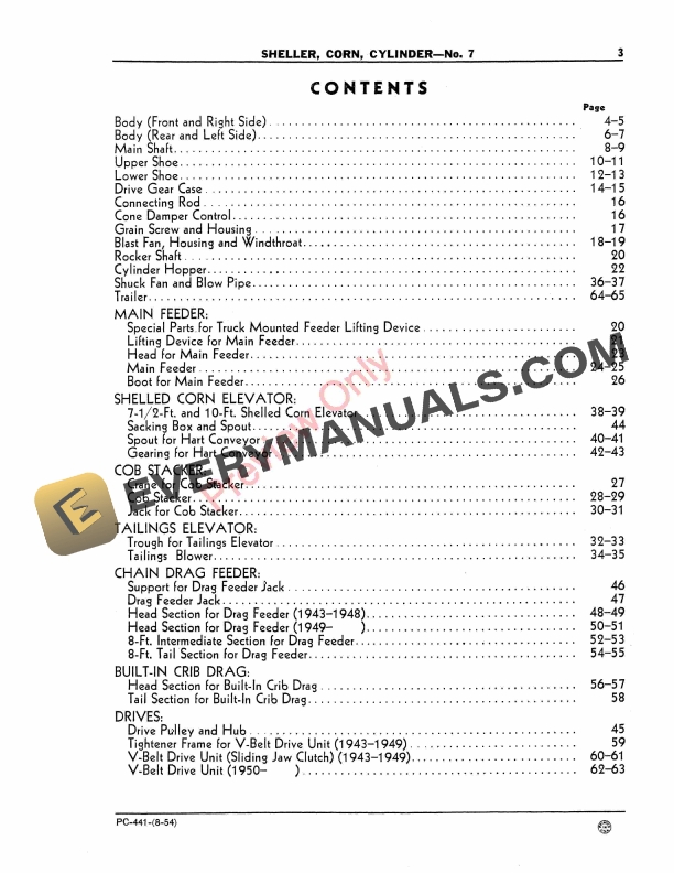 John Deere Cylinder Corn Sheller – No. 7 Parts Catalog PC441 01AUG54-5