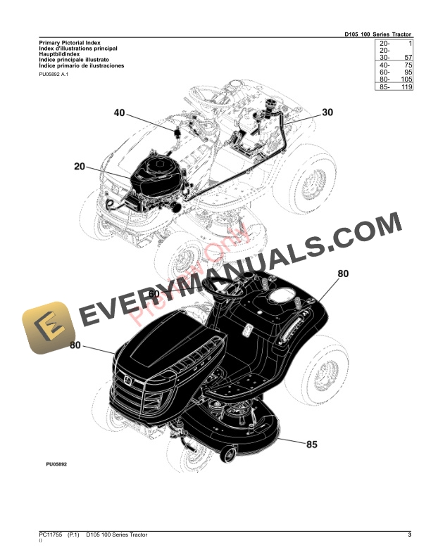 John Deere D105 100 Series Tractor Parts Catalog PC11755 10SEP23 3