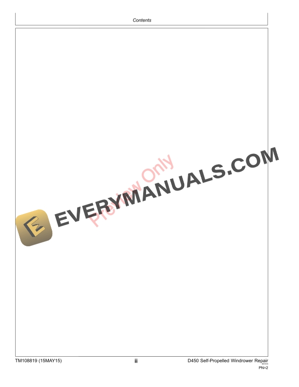 John Deere D450 Self-Propelled Windrower Repair Technical Manual TM108819 15MAY15 6 John Deere D450 Self Propelled Windrower Technical Manual TM108819 15MAY15 4