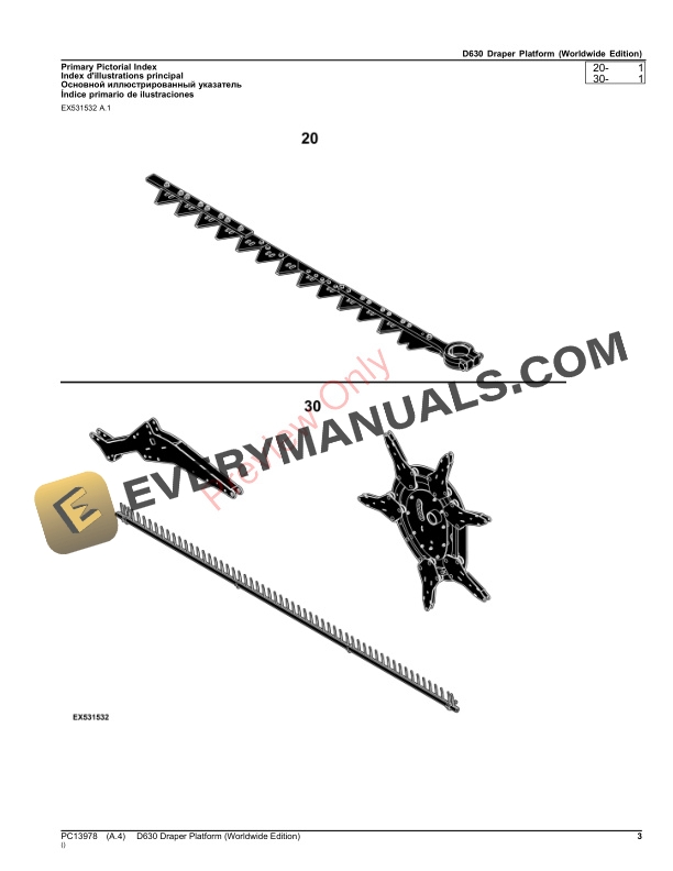John Deere D630 Draper Platform Parts Catalog PC13978 17OCT23 4 John Deere D630 Draper Platform Parts Catalog PC13978 17OCT23-3