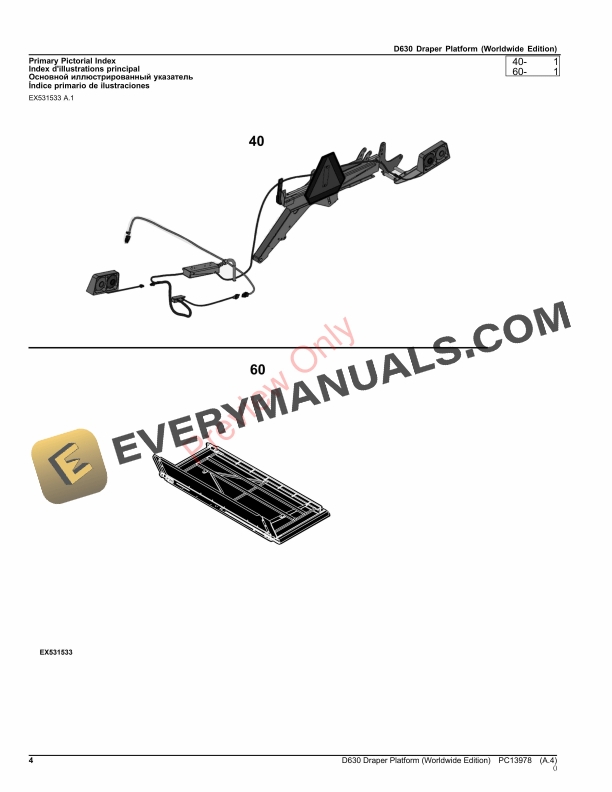 John Deere D630 Draper Platform Parts Catalog PC13978 17OCT23 5 John Deere D630 Draper Platform Parts Catalog PC13978 17OCT23-4