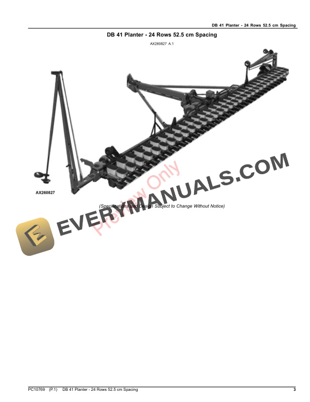 John Deere DB 41 Planter 24 Rows 52.5 cm Spacing Parts Catalog PC10769 06OCT23 3