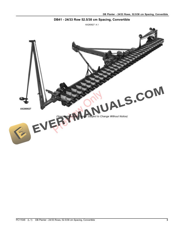 John Deere DB Planter 2433 Rows 52.538 cm Spacing Convertible Parts Catalog PC11546 05SEP23 3