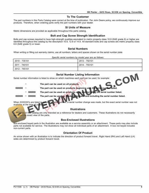 John Deere DB Planter 2433 Rows 52.538 cm Spacing Convertible Parts Catalog PC11546 05SEP23 5