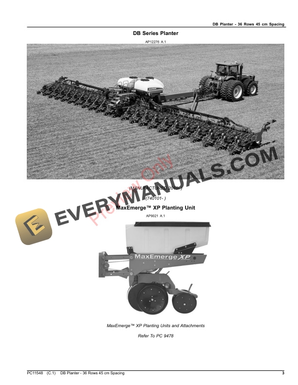 John Deere DB Planter 36 Rows 45 cm Spacing Parts Catalog PC11548 03SEP23 3
