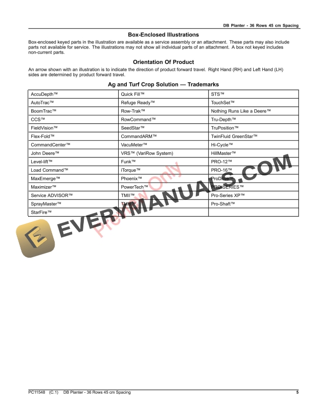 John Deere DB Planter 36 Rows 45 cm Spacing Parts Catalog PC11548 03SEP23 5