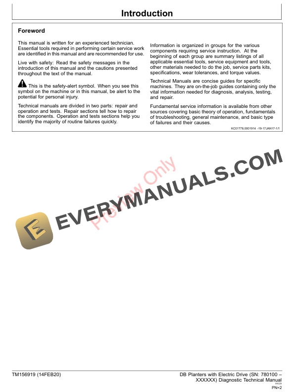 John Deere DB Planters with Electric Drive Technical Manual TM156919 14FEB20 2