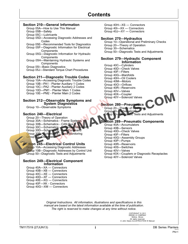 John Deere DB Series Planters Seedstar Frame and Hydraulics Tests Technical Manual TM117519 27JUN13 3