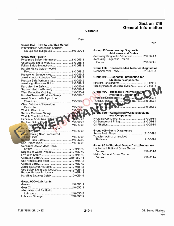 John Deere DB Series Planters Seedstar Frame and Hydraulics Tests Technical Manual TM117519 27JUN13 5