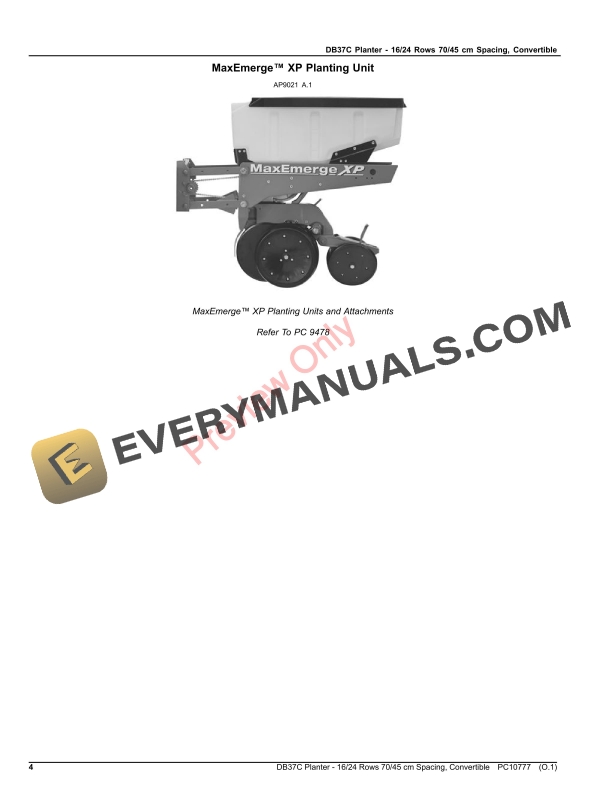 John Deere DB37C Planter 1624 Rows 7045 cm Spacing Convertible Parts Catalog PC10777 02NOV23 4