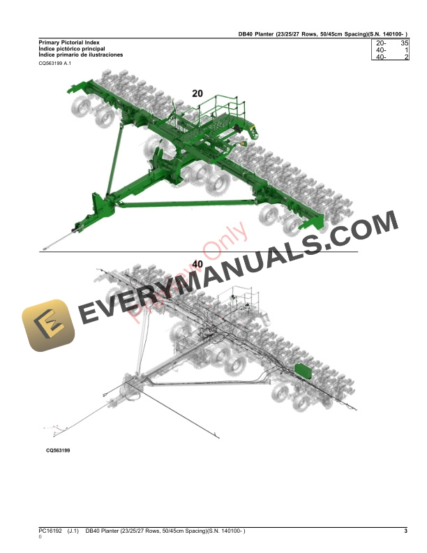 John Deere DB40 Planter (232527 Rows, 5045cm Spacing)(S.N. 140100 Parts Catalog PC16192 30SEP23 4 John Deere DB40 Planter (232527 Rows, 5045cm Spacing)(S.N. 140100 Parts Catalog PC16192 30SEP23-3