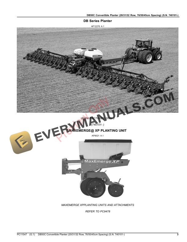 John Deere DB50C Convertible Planter (203132 Row, 765045cm Spacing) (S.N. 740101 Parts Catalog PC11547 10JUN23 4 John Deere DB50C Convertible Planter 203132 Row 765045cm Spacing S.N. 740101 Parts Catalog PC11547 10JUN23 3