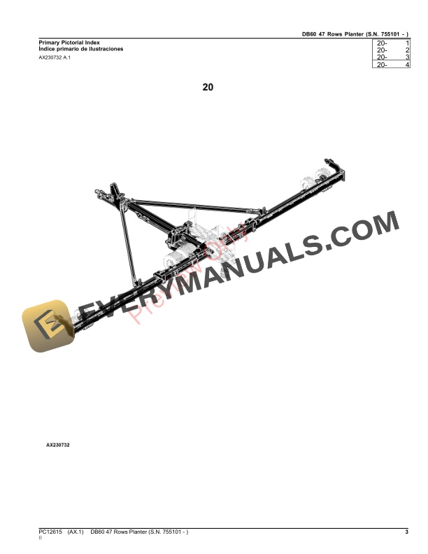 John Deere DB60 47 Rows Planter (S.N. 755101 – ) Parts Catalog PC12615 30SEP23-3