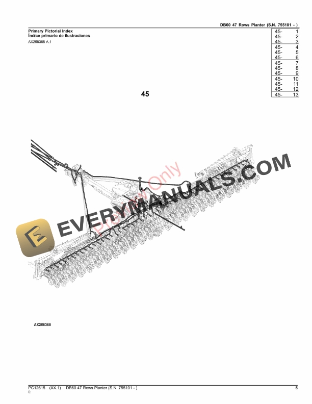 John Deere DB60 47 Rows Planter (S.N. 755101 – ) Parts Catalog PC12615 30SEP23-5