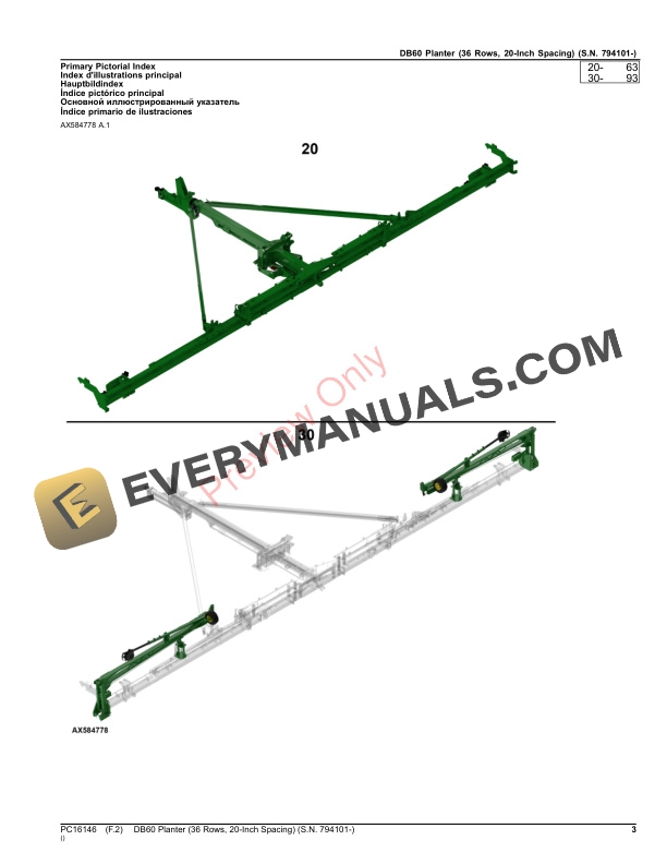 John Deere DB60 Planter (36 Rows, 20-Inch Spacing) (S.N. 794101-) Parts Catalog PC16146 09OCT23 4 John Deere DB60 Planter (36 Rows, 20-Inch Spacing) (S.N. 794101-) Parts Catalog PC16146 09OCT23-3