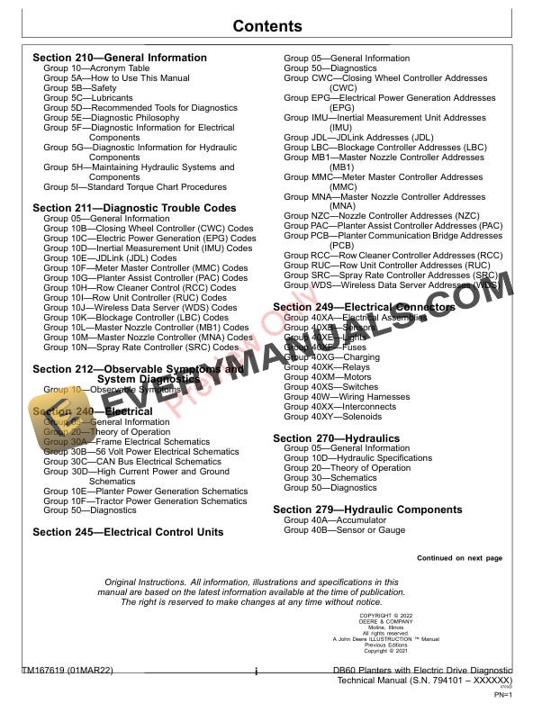 John Deere DB60 Planters with Electric Drive 794101 Diagnostic Technical Manual TM167619 01MAR22 3