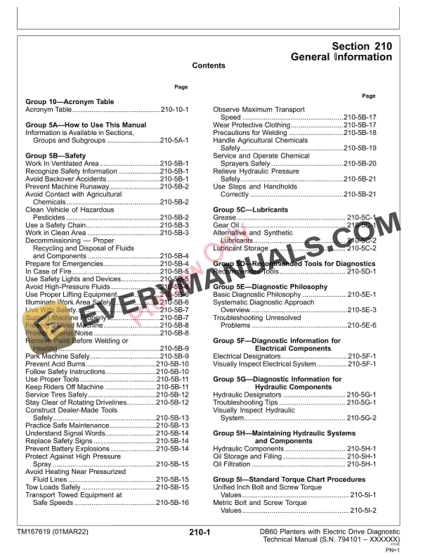 John Deere DB60 Planters with Electric Drive 794101 Diagnostic Technical Manual TM167619 01MAR22 5