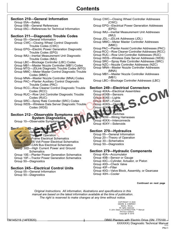 John Deere DB60 Planters with Electric Drive Diagnostic Technical Manual TM145219 14FEB20 3