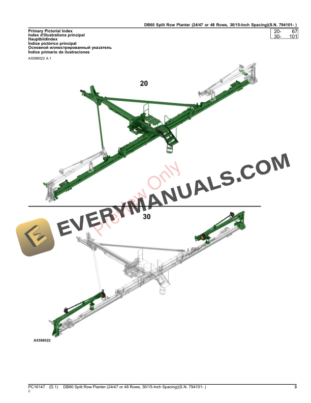 John Deere DB60 Split Row Planter (2447 or 48 Rows, 3015 Parts Catalog PC16147 15OCT23 4 John Deere DB60 Split Row Planter (2447 or 48 Rows, 3015 Parts Catalog PC16147 15OCT23-3