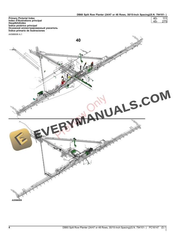 John Deere DB60 Split Row Planter (2447 or 48 Rows, 3015 Parts Catalog PC16147 15OCT23 5 John Deere DB60 Split Row Planter (2447 or 48 Rows, 3015 Parts Catalog PC16147 15OCT23-4