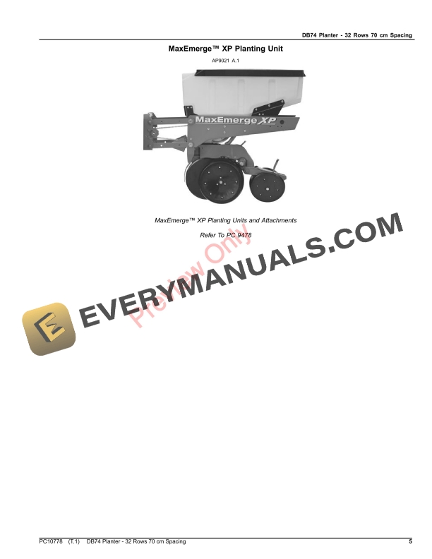 John Deere DB74 Planter 32 Rows 70 cm Spacing Parts Catalog PC10778 30SEP23 5