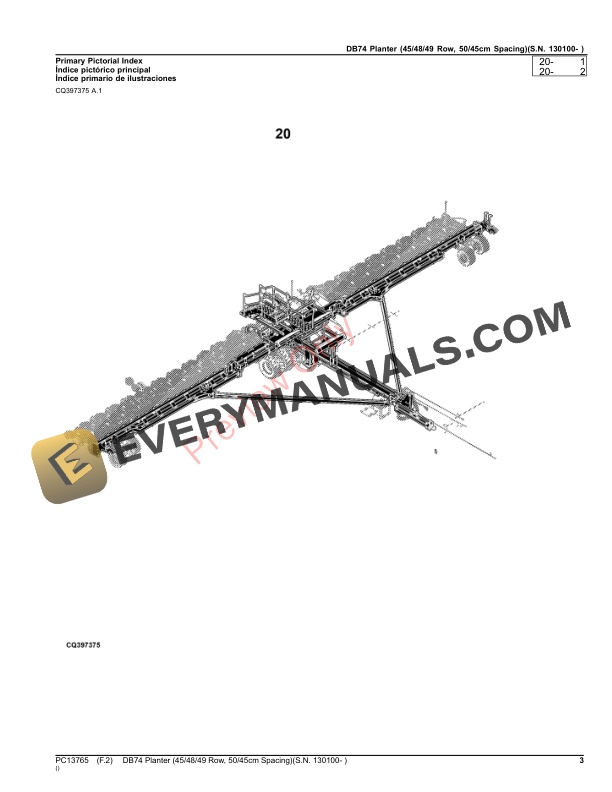 John Deere DB74 Planter (454849 Row, 5045cm Spacing)(S.N. 130100- ) Parts Catalog PC13765 05NOV23-3
