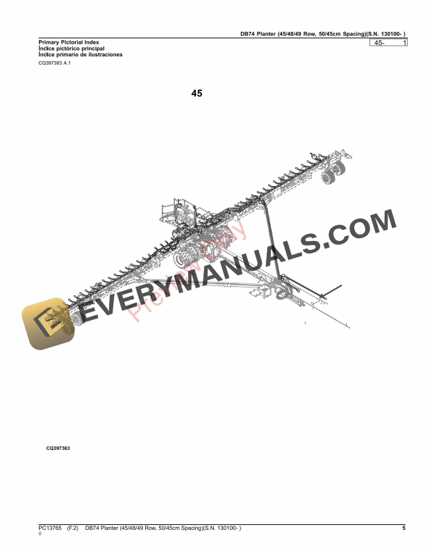 John Deere DB74 Planter (454849 Row, 5045cm Spacing)(S.N. 130100- ) Parts Catalog PC13765 05NOV23-5