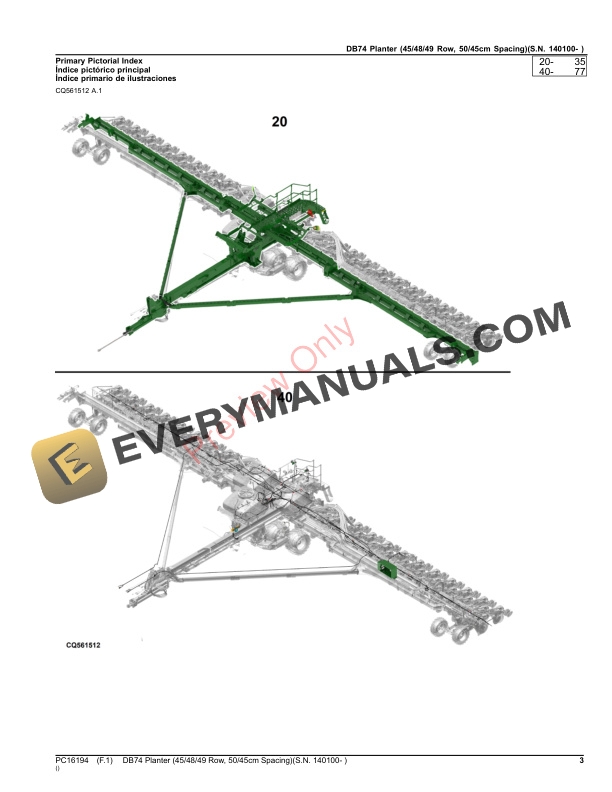 John Deere DB74 Planter (454849 Row, 5045cm Spacing)(S.N. 140100- ) Parts Catalog PC16194 30SEP23-3