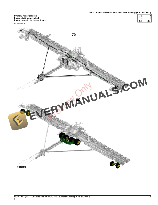 John Deere DB74 Planter (454849 Row, 5045cm Spacing)(S.N. 140100- ) Parts Catalog PC16194 30SEP23-5