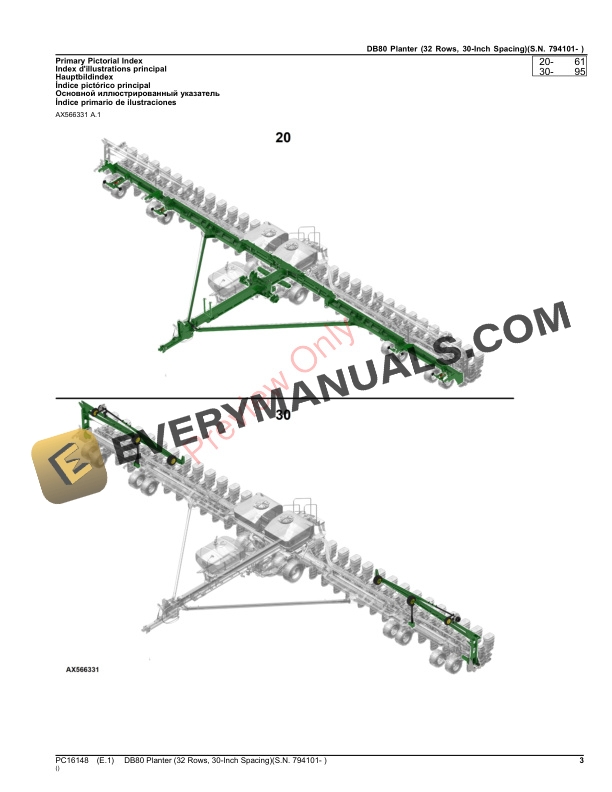 John Deere DB80 Planter (32 Rows, 30-Inch Spacing)(S.N. 794101- ) Parts Catalog PC16148 19NOV23-3
