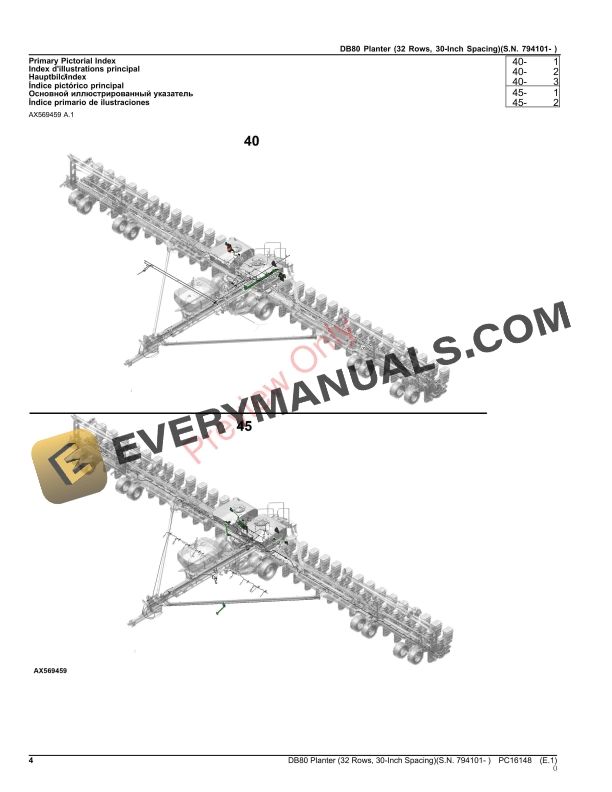 John Deere DB80 Planter (32 Rows, 30-Inch Spacing)(S.N. 794101- ) Parts Catalog PC16148 19NOV23-4