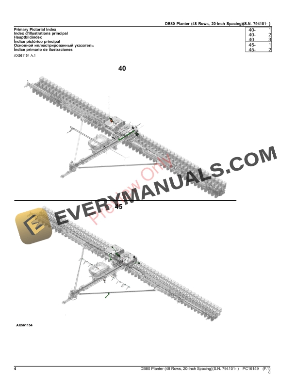 John Deere DB80 Planter (48 Rows, 20-Inch Spacing)(S.N. 794101- ) Parts Catalog PC16149 30SEP23 5 John Deere DB80 Planter (48 Rows, 20-Inch Spacing)(S.N. 794101- ) Parts Catalog PC16149 30SEP23-4