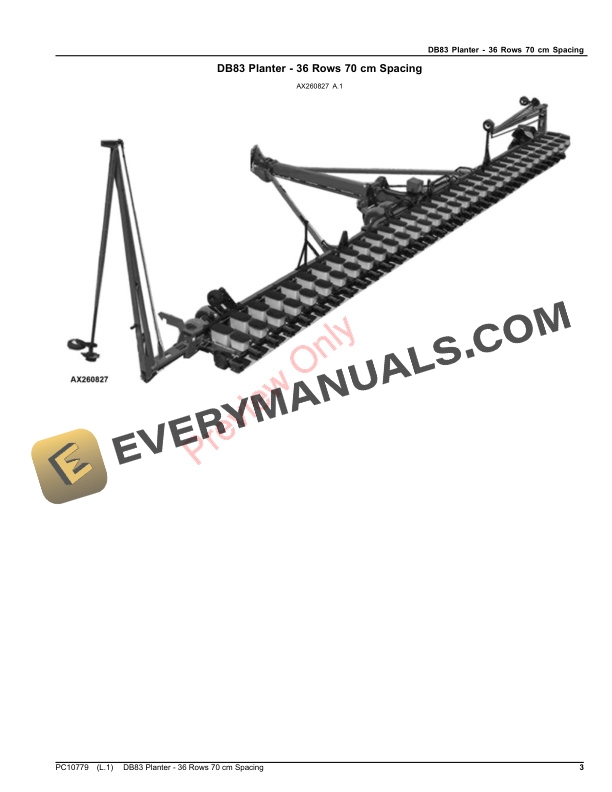 John Deere DB83 Planter 36 Rows 70 cm Spacing Parts Catalog PC10779 05NOV23 3