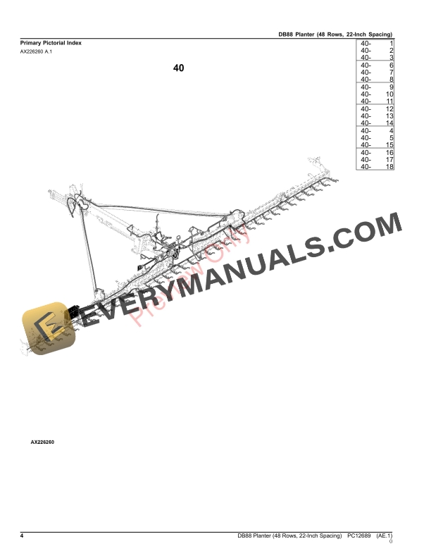 John Deere DB88 Planter (48 Rows, 22-Inch Spacing) Parts Catalog PC12689 30SEP23-4