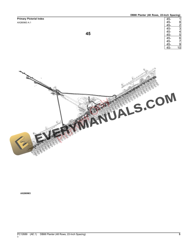 John Deere DB88 Planter (48 Rows, 22-Inch Spacing) Parts Catalog PC12689 30SEP23-5