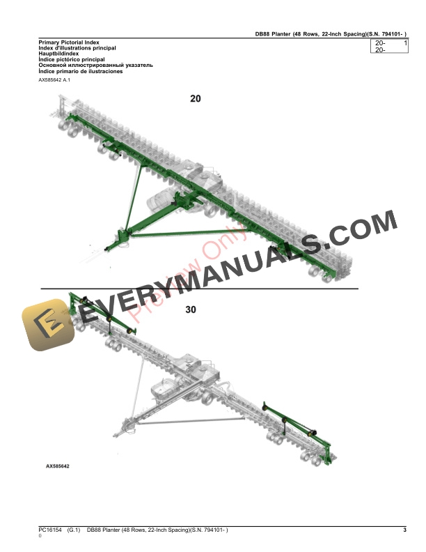John Deere DB88 Planter (48 Rows, 22-Inch Spacing)(S.N. 794101- ) Parts Catalog PC16154 03OCT23 4 John Deere DB88 Planter (48 Rows, 22-Inch Spacing)(S.N. 794101- ) Parts Catalog PC16154 03OCT23-3