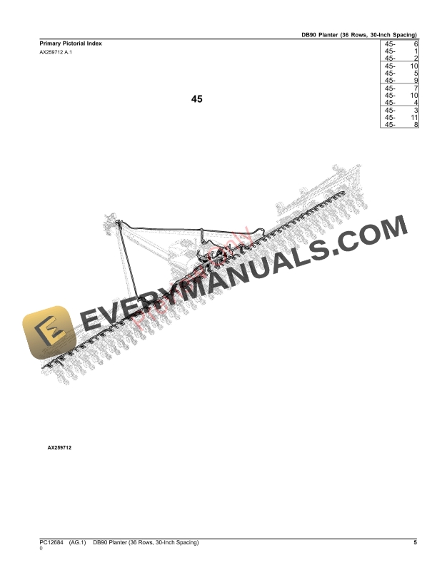 John Deere DB90 Planter (36 Rows, 30-Inch Spacing) Parts Catalog PC12684 12NOV23 6 John Deere DB90 Planter (36 Rows, 30-Inch Spacing) Parts Catalog PC12684 12NOV23-5