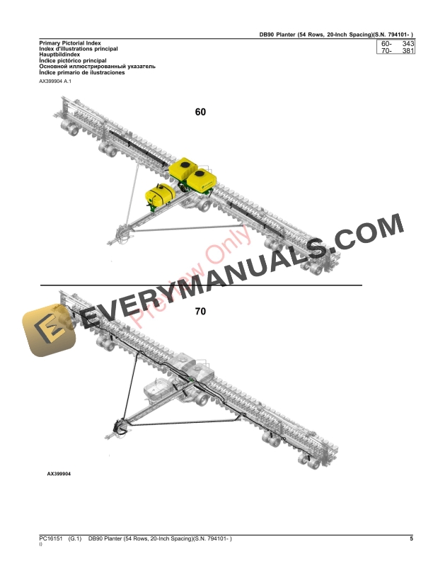 John Deere DB90 Planter (54 Rows, 20-Inch Spacing)(S.N. 794101- ) Parts Catalog PC16151 09OCT23 6 John Deere DB90 Planter (54 Rows, 20-Inch Spacing)(S.N. 794101- ) Parts Catalog PC16151 09OCT23-5