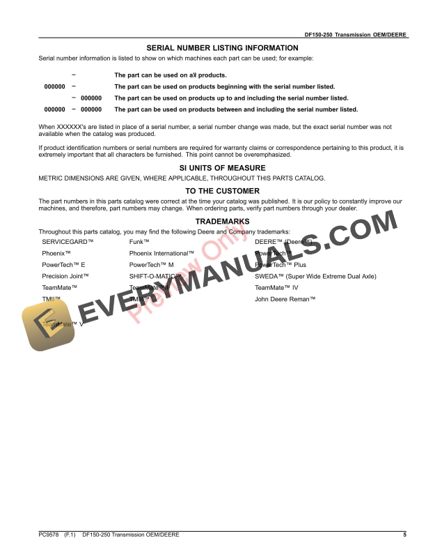 John Deere DF150 AND DF250 TRANSMISSION OEMDEERE Parts Catalog PC9578 08AUG23-5