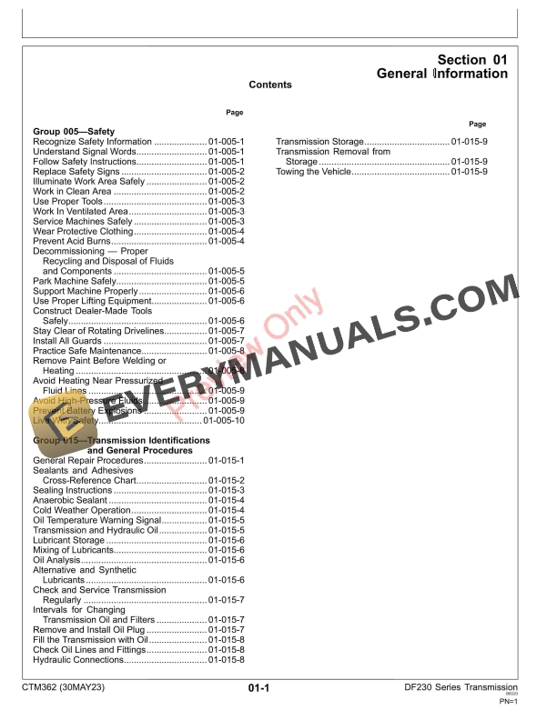 John Deere DF230 Series Transmission Component Technical Manual CTM362 30MAY23 5