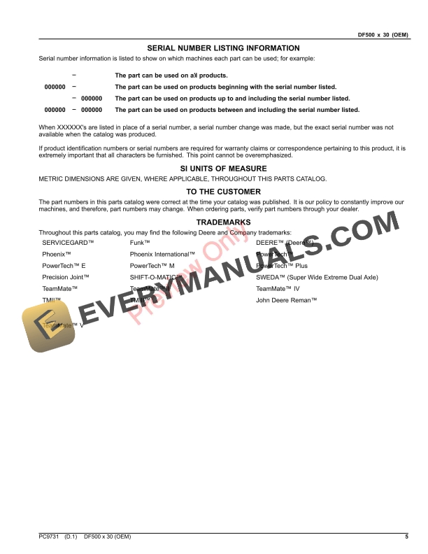 John Deere DF500 X30 OEM TRANSMISSION Parts Catalog PC9731 06NOV20-5