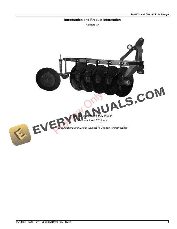 John Deere DH4105 and DH4106 Poly Plough Parts Catalog PC12753 29NOV18-3