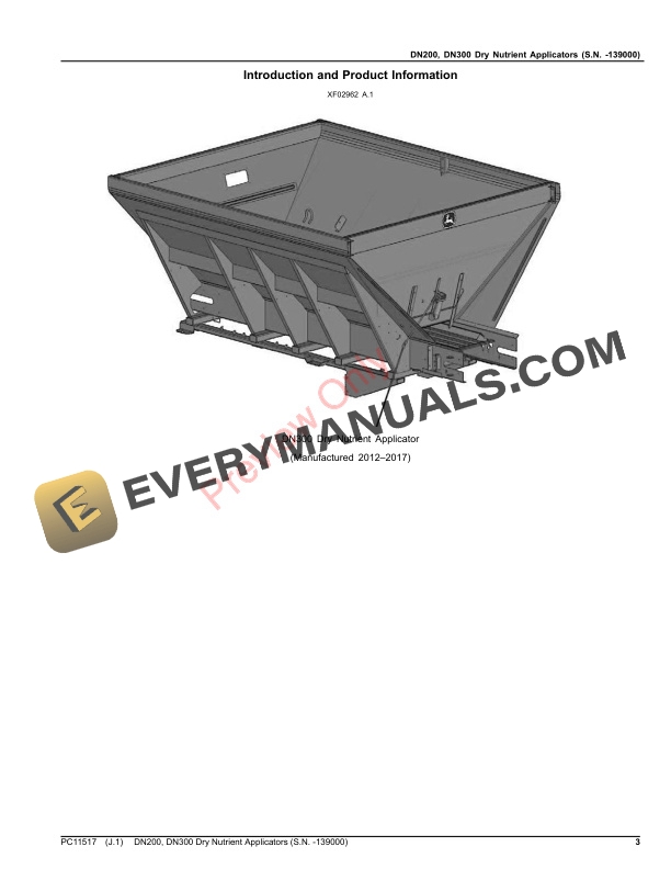 John Deere DN200 DN300 Dry Nutrient Applicators S.N. 139000 Parts Catalog PC11517 20SEP21 3