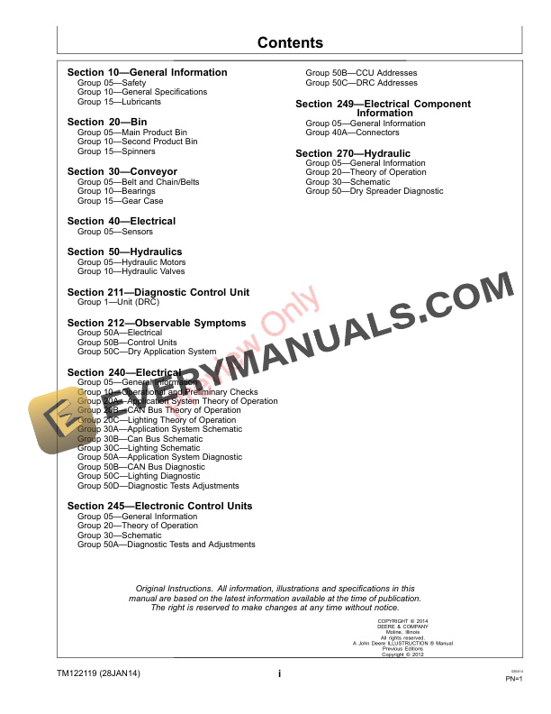 John Deere DN200 and DN300 Dry Fertilizer Spreader Technical Manual TM122119 28JAN14 3