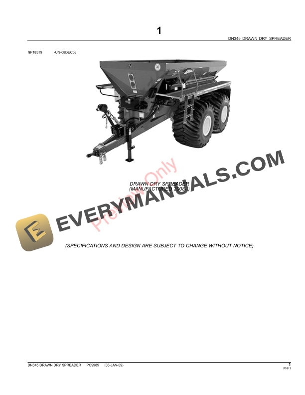 John Deere DN345 Drawn Dry Spreader Parts Catalog PC9985 09JUN11-3