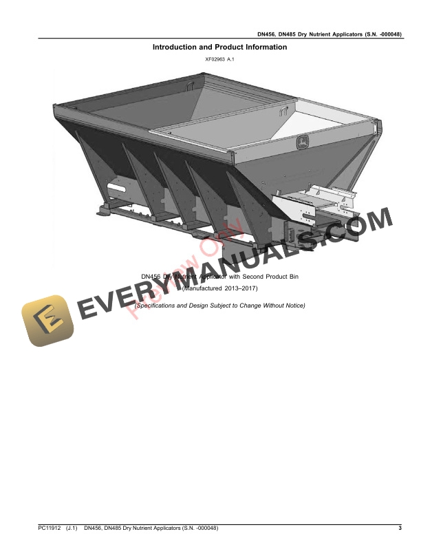 John Deere DN456 DN485 Dry Nutrient Applicators S.N. 139000 Parts Catalog PC11912 21OCT22 3