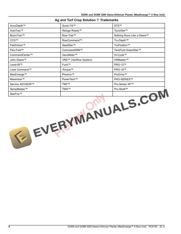 John Deere DO6R and DO8R XDR Deere-Orthman Planter (MaxEmerge 5 Row Unit) Parts Catalog PC6155 23JUL23-4