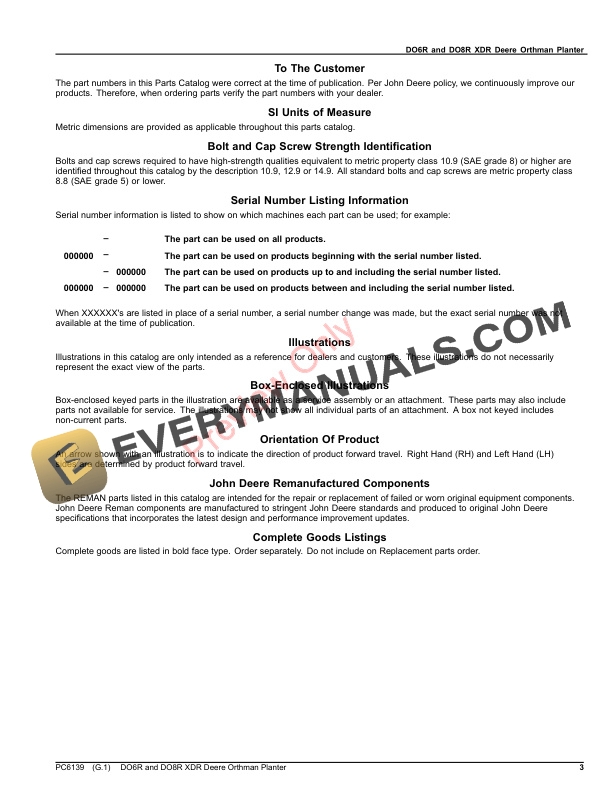 John Deere DO6R and DO8R XDR Deere Orthman Planter Parts Catalog PC6139 31JAN23-3