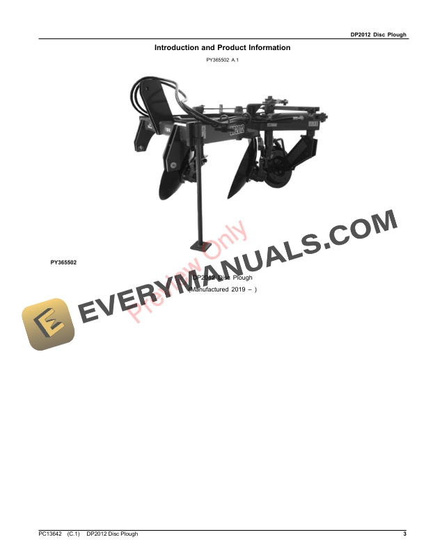 John Deere DP2012 Disc Plough Parts Catalog PC13642 07AUG20-3
