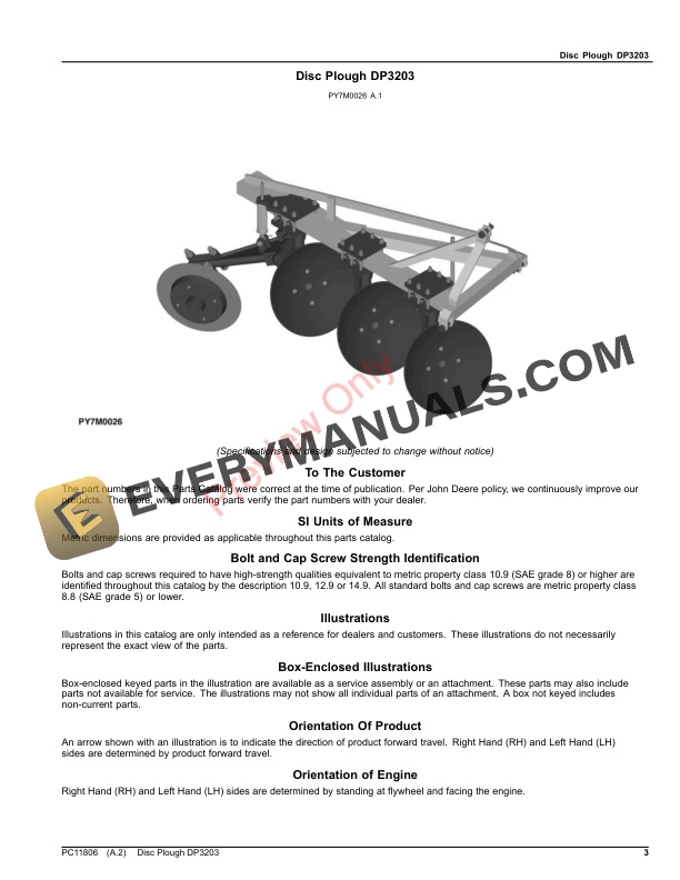 John Deere DP3203 Disc Plough Parts Catalog PC11806 27MAR17 3
